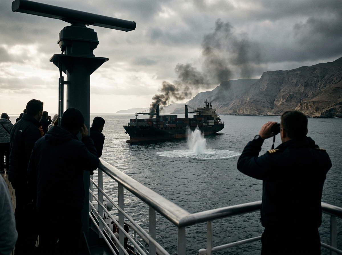 Container ship hit, cruise ship sees splash near Hormuz