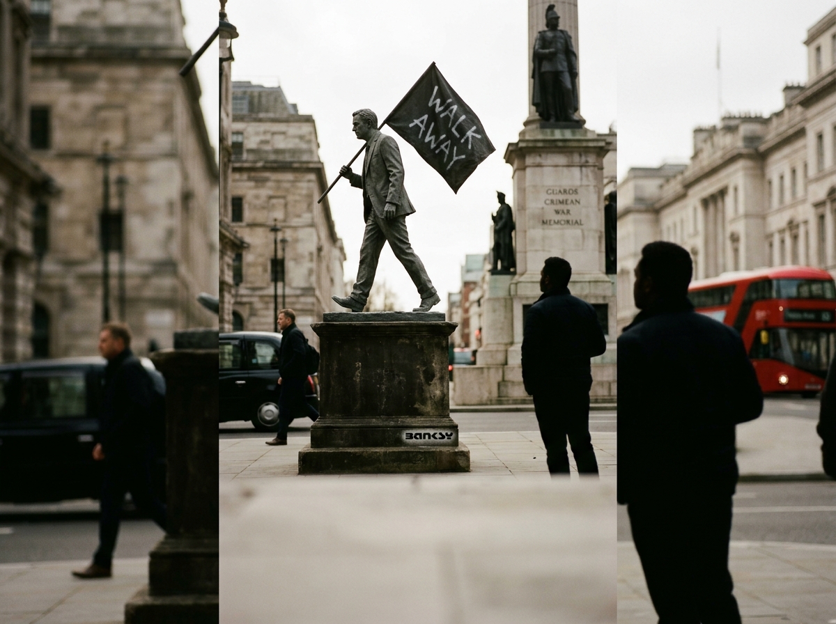 New Banksy Statue Appears Overnight in London's Waterloo Place