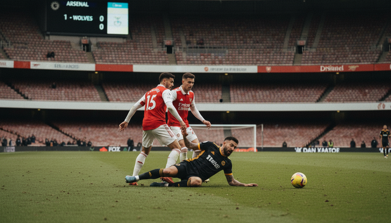 Raul Jimenez tackled, beaten by Arsenal players