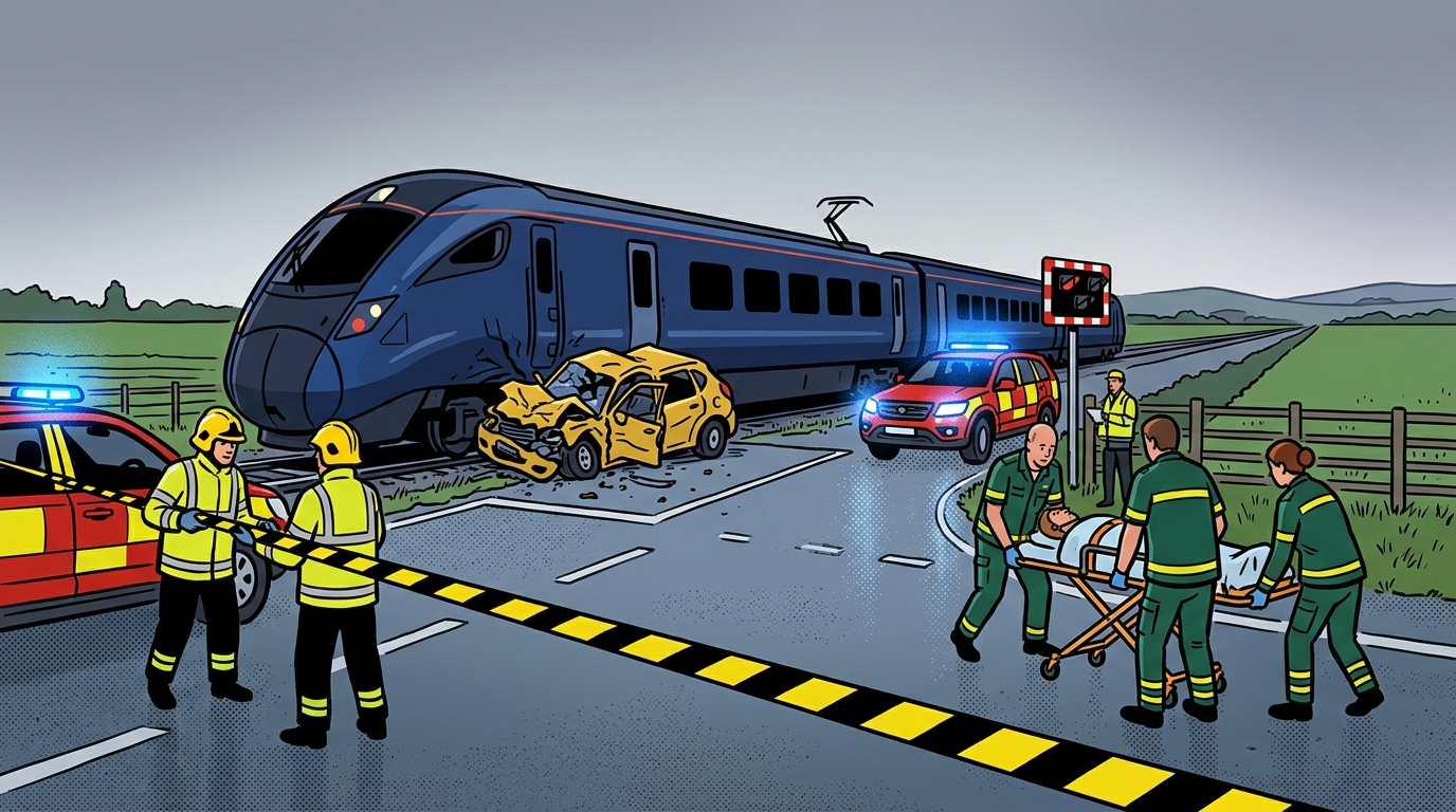 Train hits car at Lancashire crossing: Driver dead, child critical