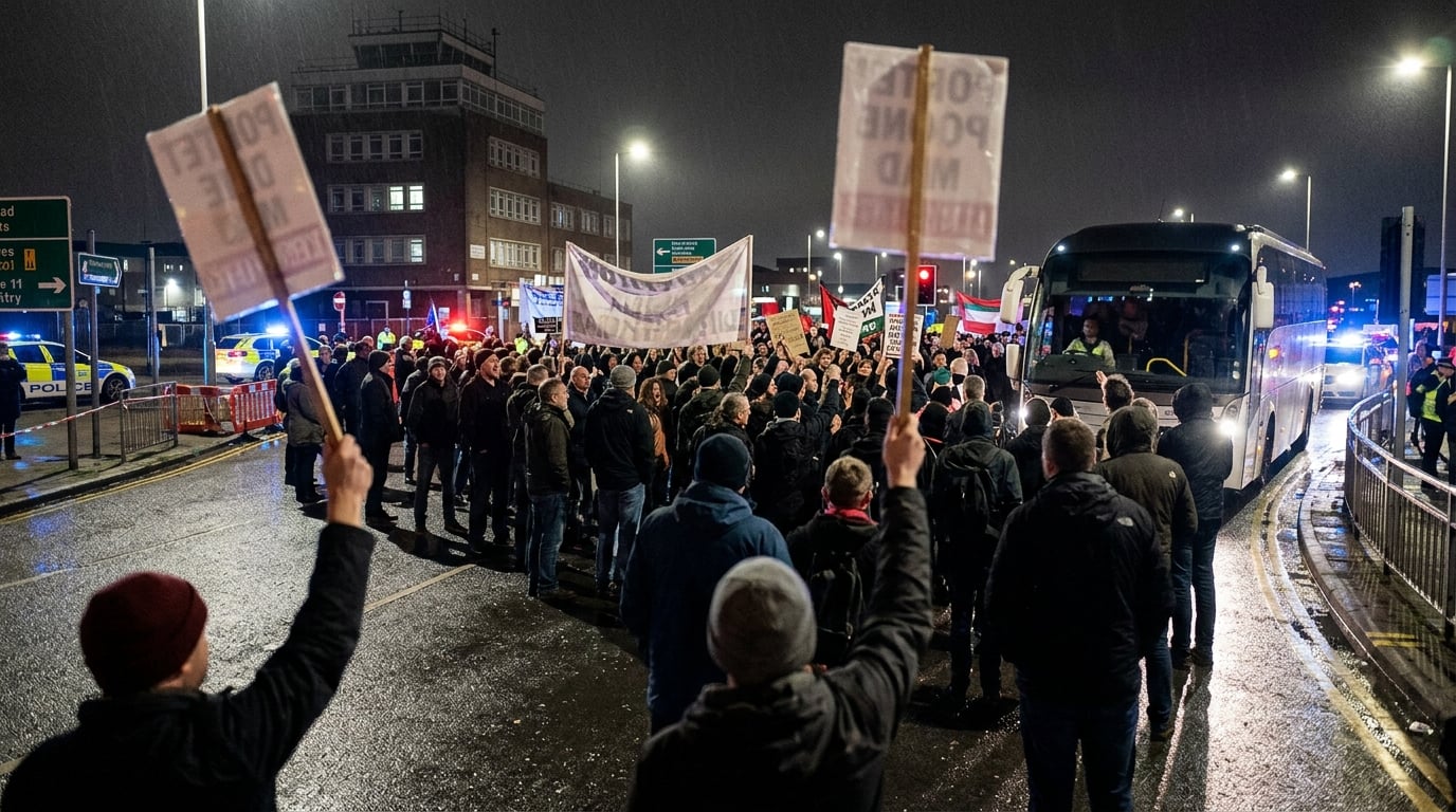 Far-right protesters block roads in Portsmouth after boat arrival