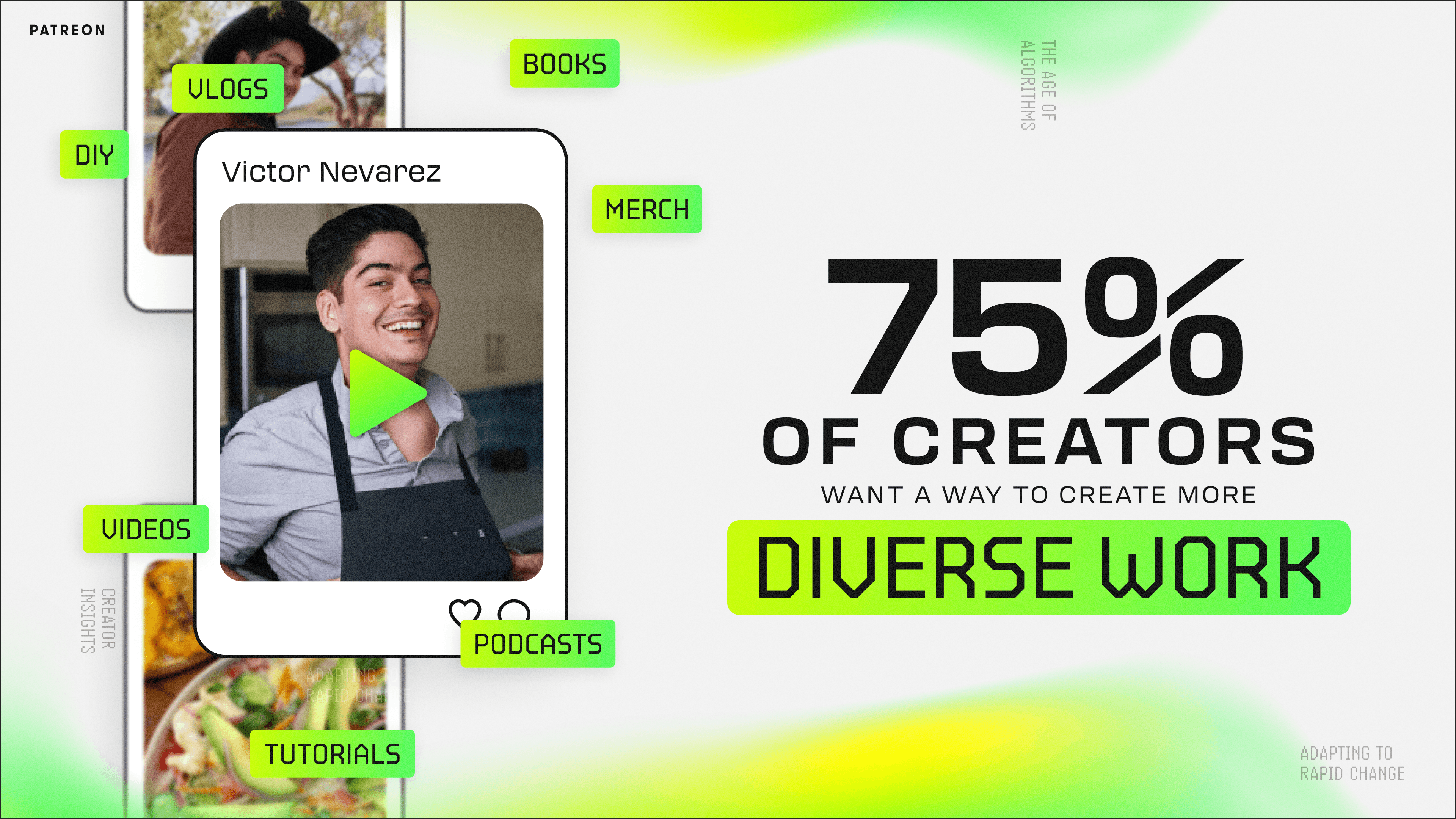 Graphic with creator faces and statistic 75% of creators want a way to create more diverse work