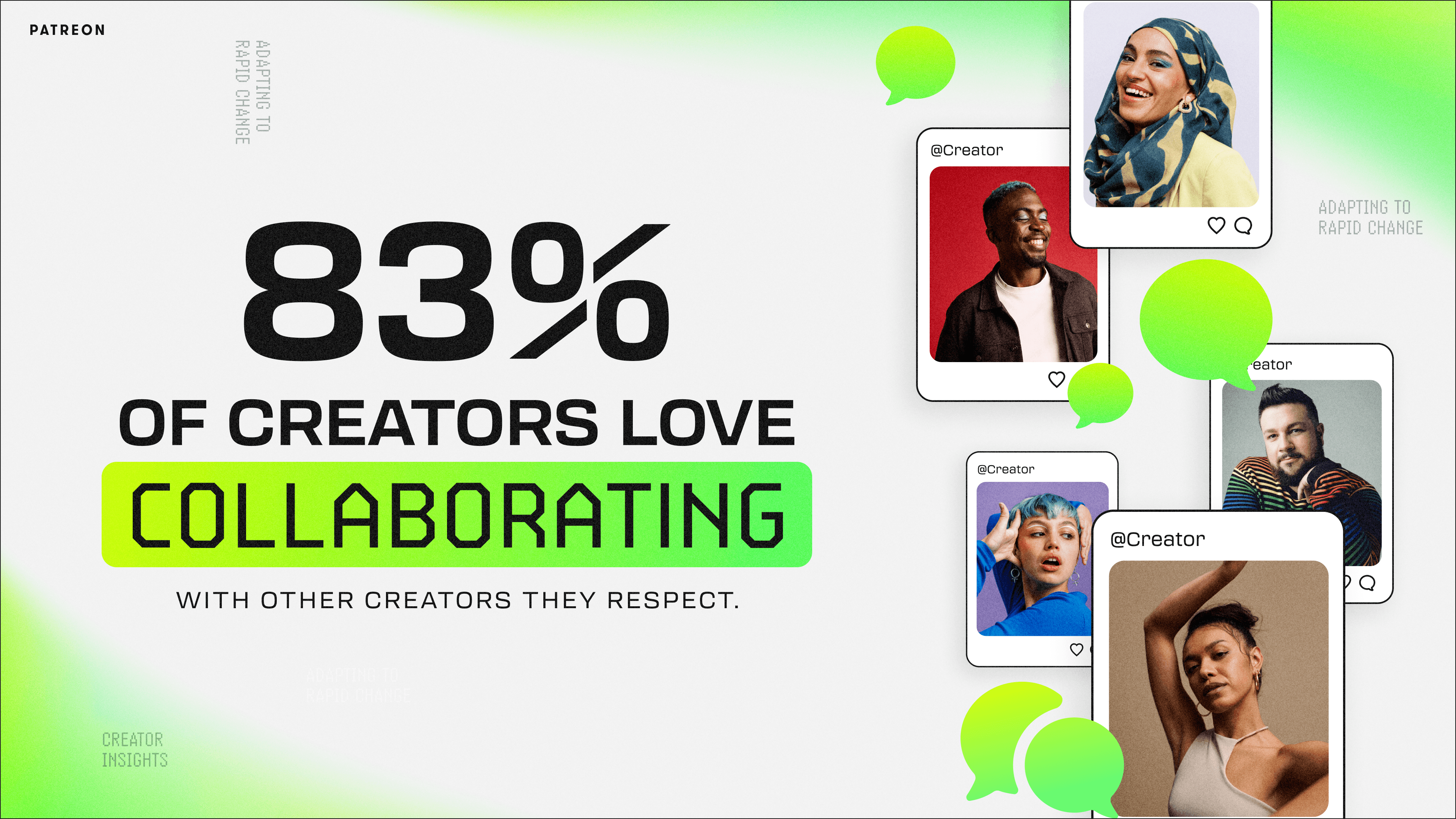 Graphic with creator's faces and statistic 83% of creators love collaborating