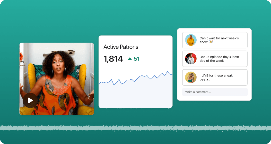 Three illustrations of insights in a Patreon product view