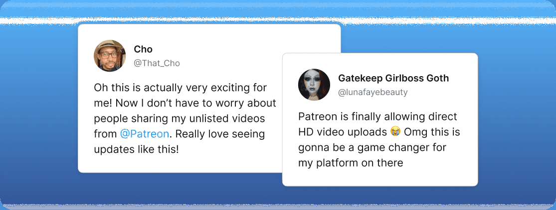 Comments from creators and patrons on release of video product