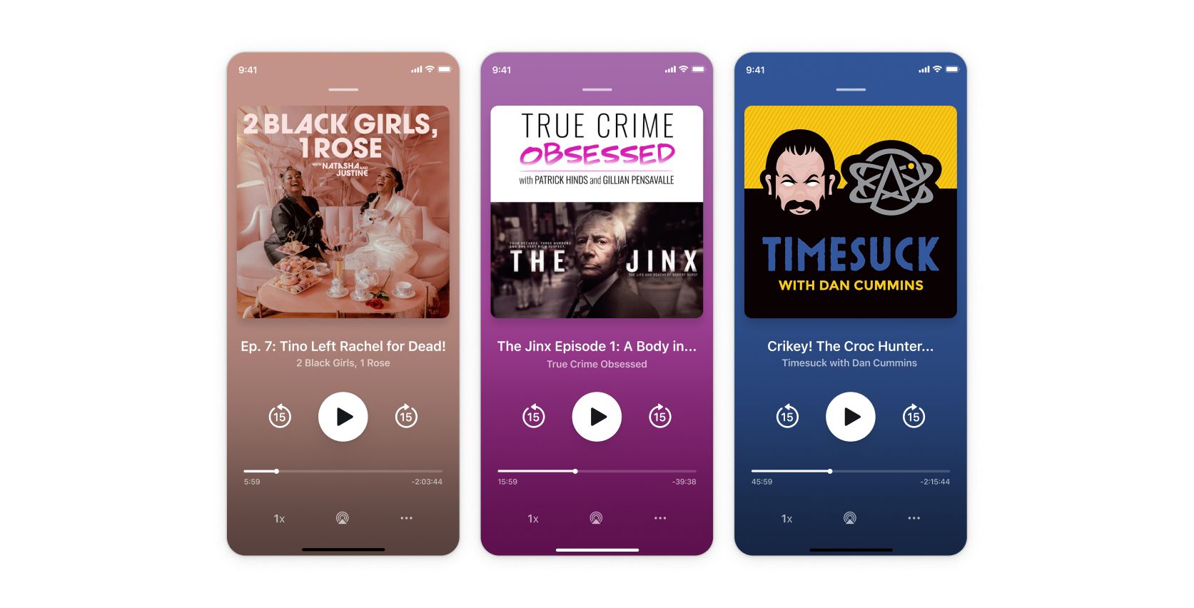 Three creators on three different audio tabs with customized backgrounds
