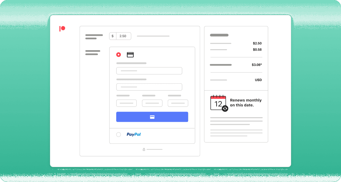 Illustration of patron view of billing and checkout flow