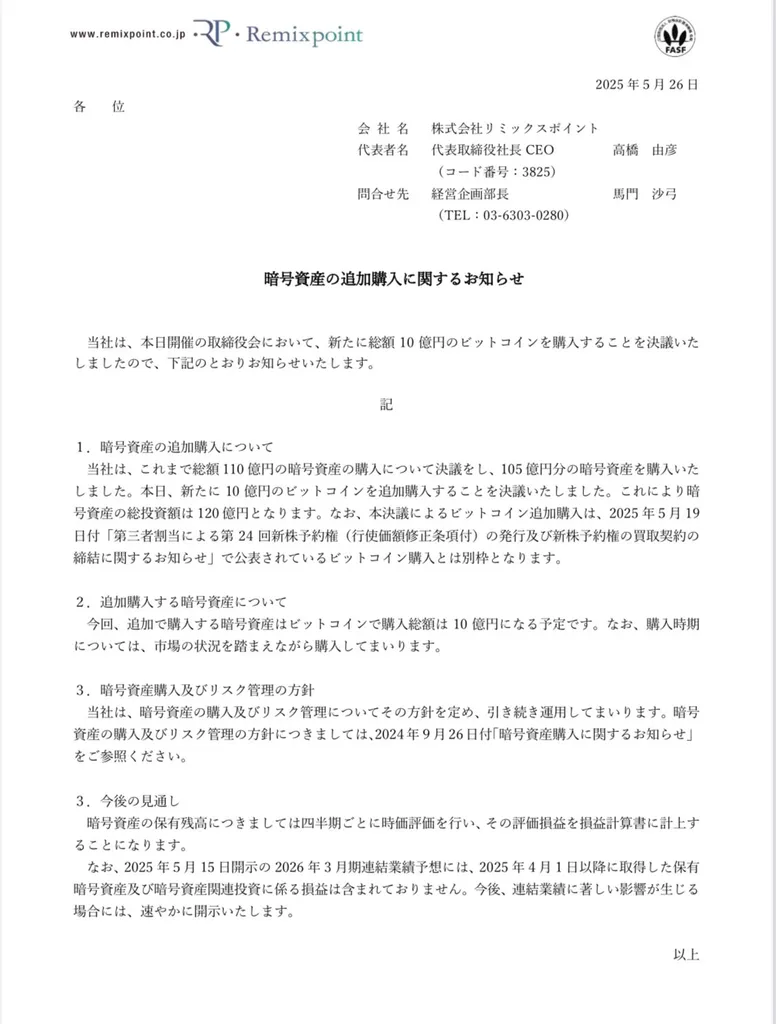 Remixpoint, a listed Japanese firm, adds 200 BTC amid yen weakness