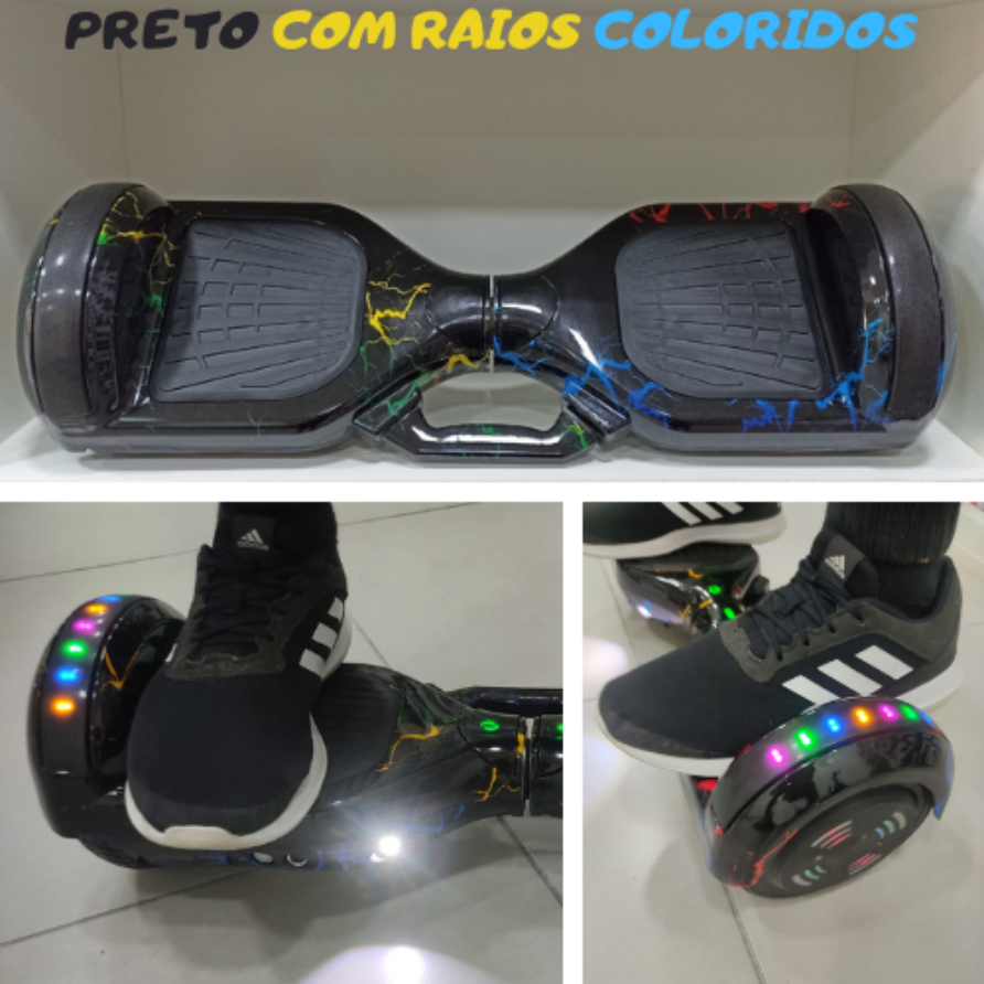 Hoverboard 6.5 (CL) Preto com Raios Coloridos