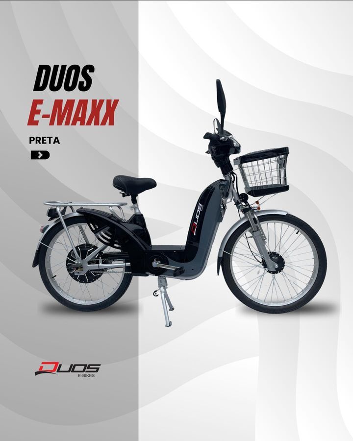 BICICLETA ELÉTRICA DUOS E-MAXX 500W 48V 12AH PRETA