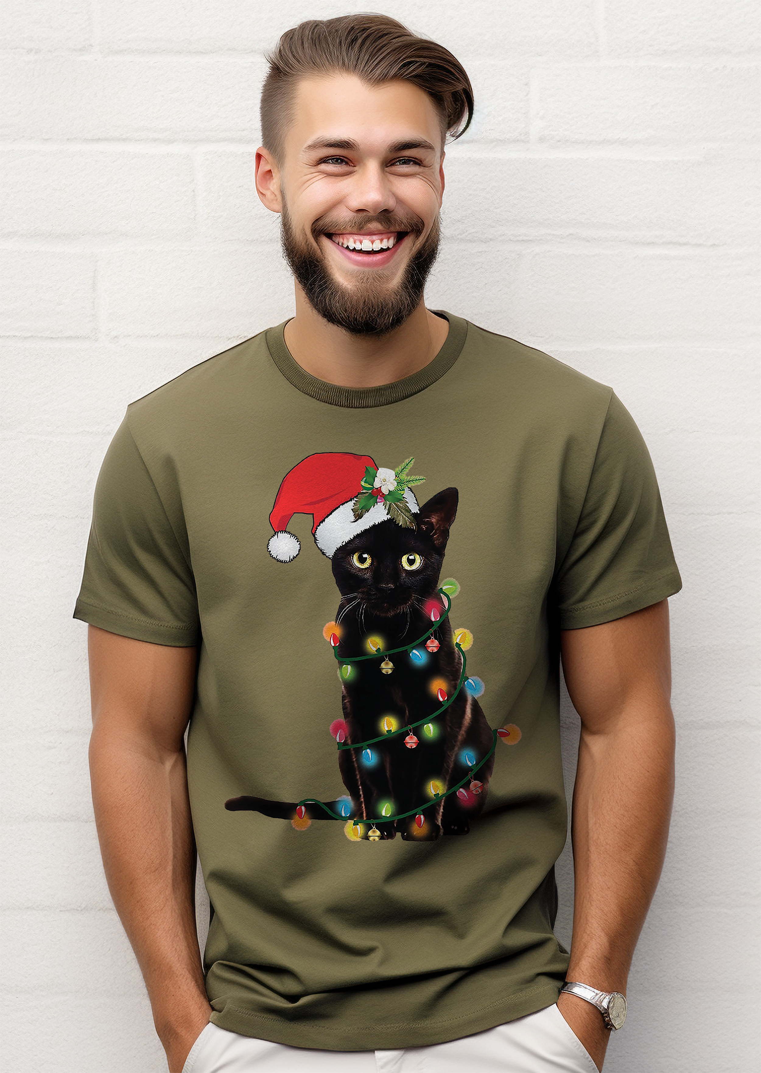 Katze-Weihnachten-Lichter T-Shirt-Miau-Weihnachten! Lustiges T-Shirt, Unisex bedruckt D - Bild 39 von 45