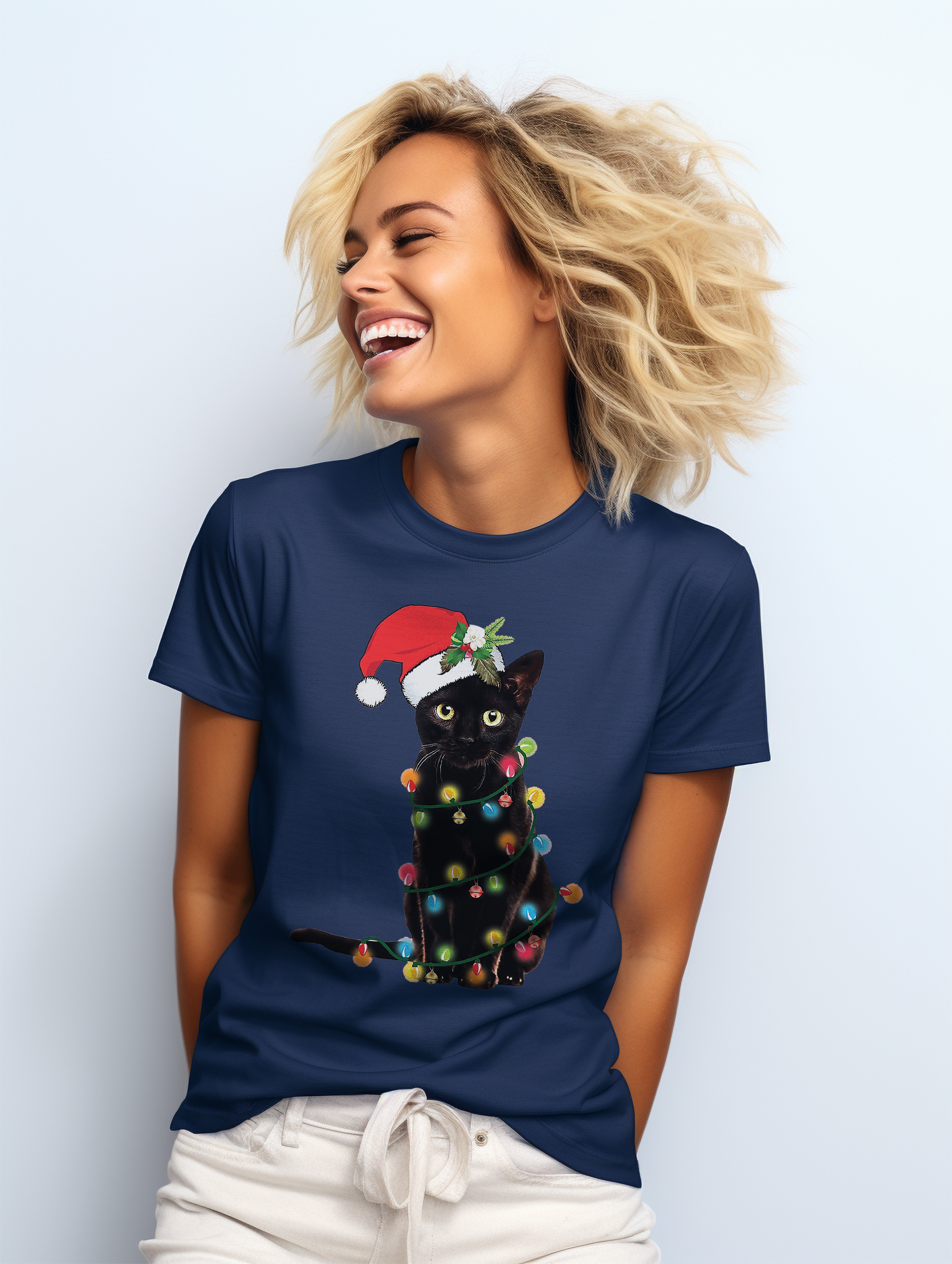 Katze-Weihnachten-Lichter T-Shirt-Miau-Weihnachten! Lustiges T-Shirt, Unisex bedruckt D - Bild 36 von 45