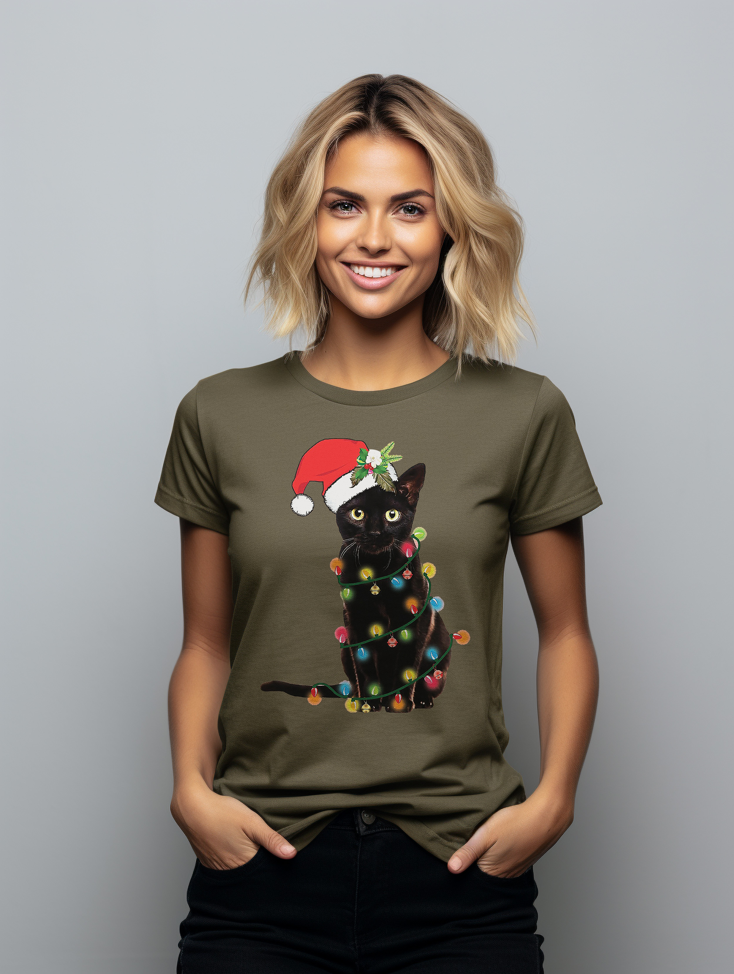 Katze-Weihnachten-Lichter T-Shirt-Miau-Weihnachten! Lustiges T-Shirt, Unisex bedruckt D - Bild 40 von 45