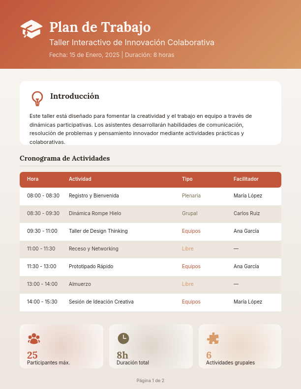 Agenda Integral para Taller de Innovación