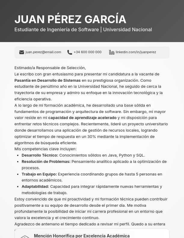 Carta de Presentación Estudiantil Moderna
