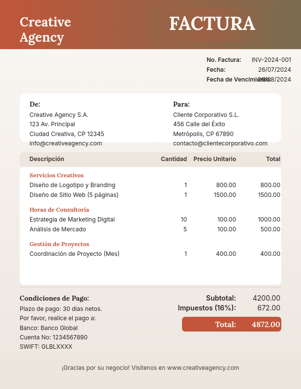 Factura Profesional para Agencias Creativas