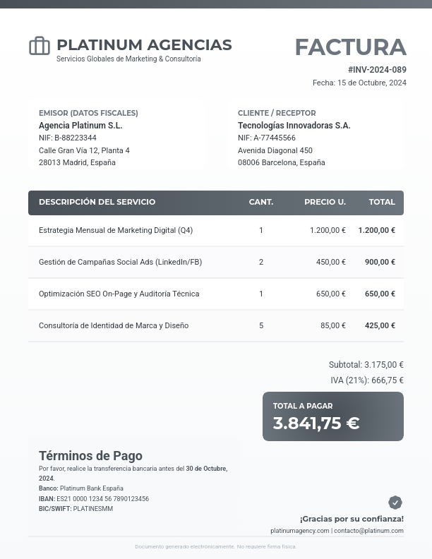 Factura Profesional para Agencia Creativa