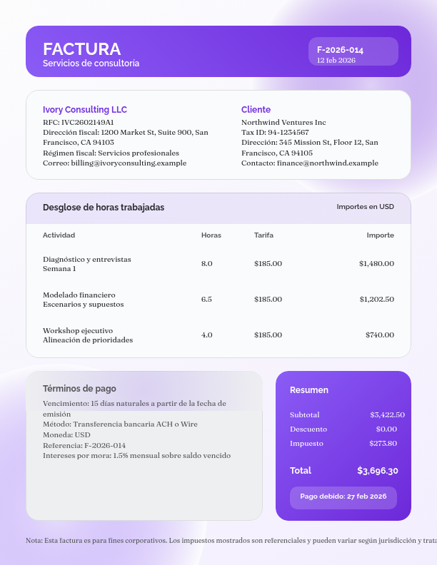 Factura de Consultoría Estratégica Profesional