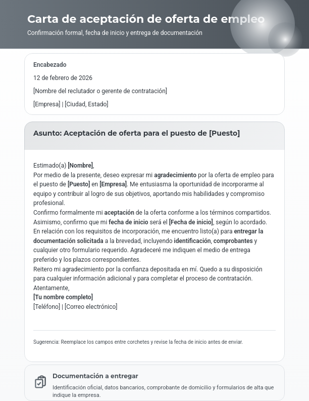 Confirmación de Aceptación de Oferta Laboral