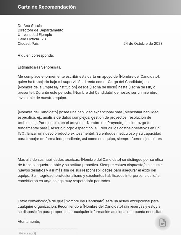 Referencia Laboral y Recomendación Profesional