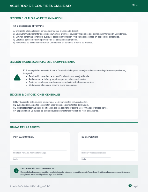 Acuerdo de Confidencialidad para Empleados