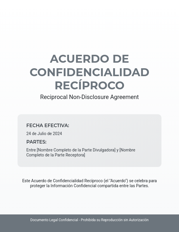 Acuerdo de Confidencialidad Mutuo Profesional