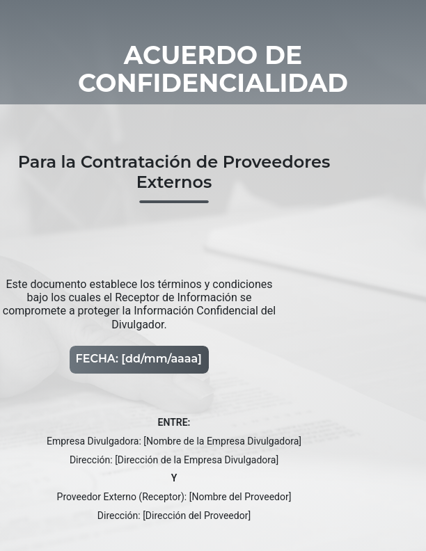 Contrato de Confidencialidad para Proveedores