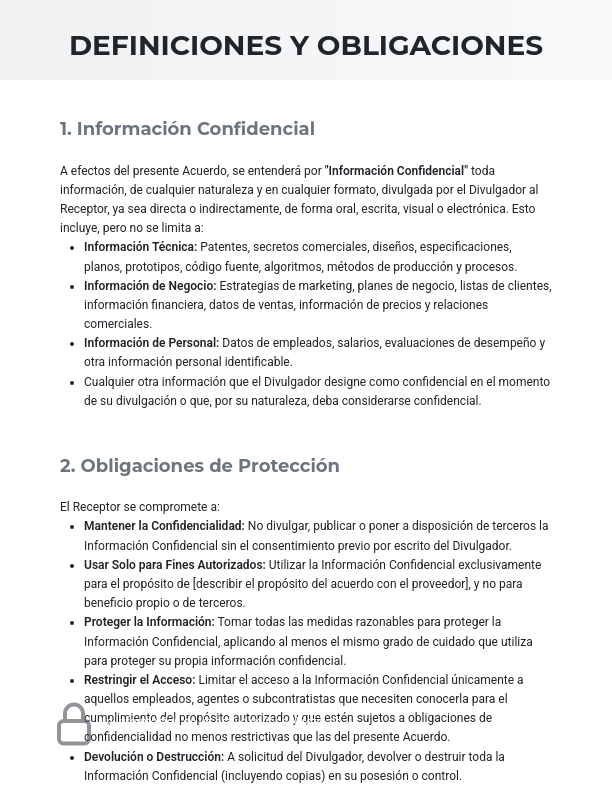 Contrato de Confidencialidad para Proveedores