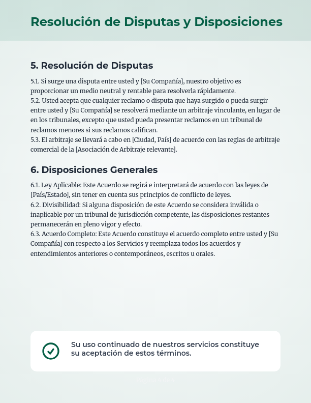 Acuerdo de Términos y Condiciones de Servicio