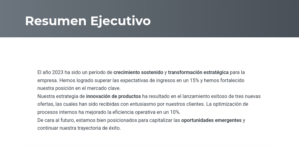 Resumen Ejecutivo de Resultados Anuales