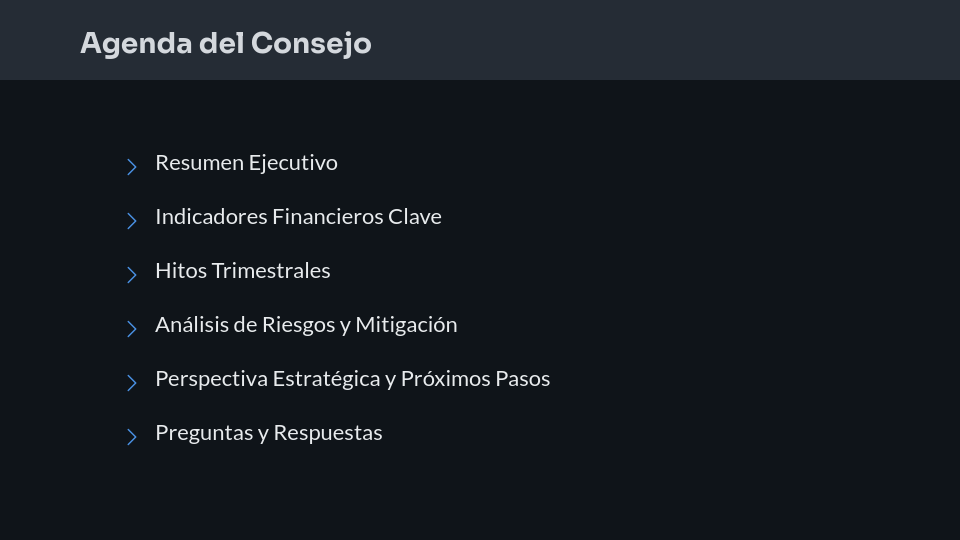 Reporte Ejecutivo para la Junta Directiva