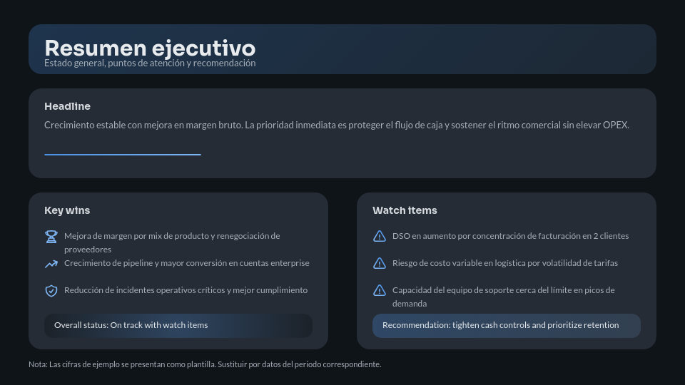Reporte de Gestión para el Consejo