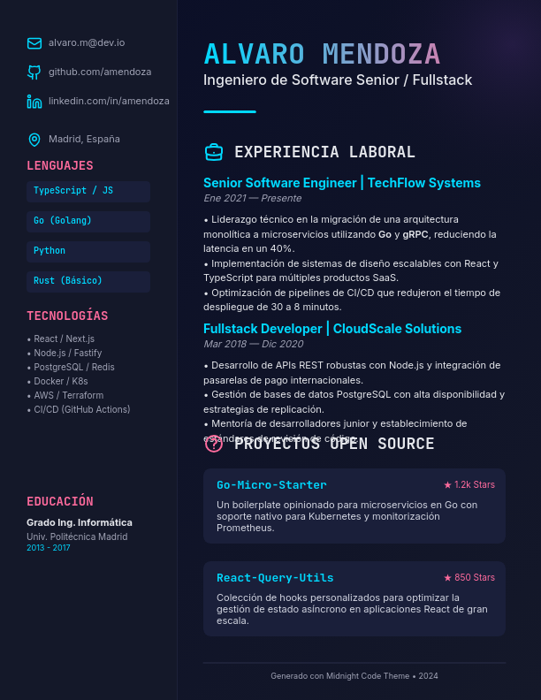 CV para Desarrollador de Software Senior