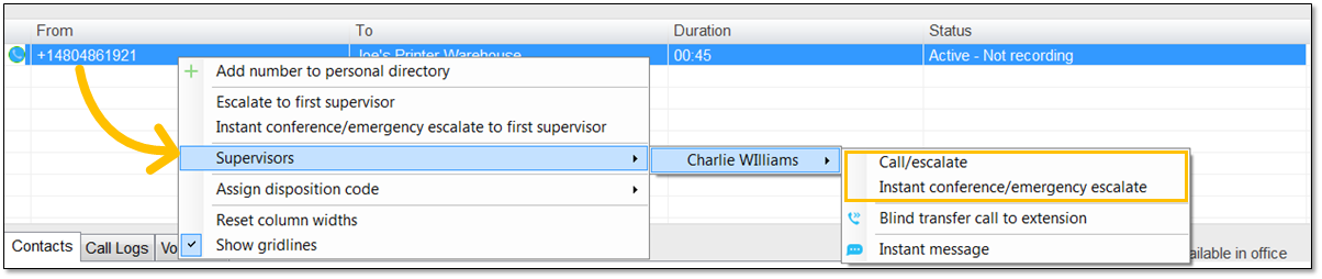 Escalating a Call to a Supervisor from Nextiva Unity