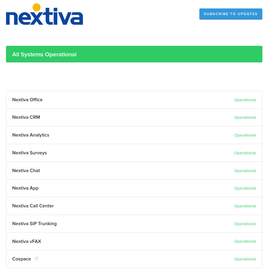 Example of a Trust Page - Screenshot of Nextiva Status