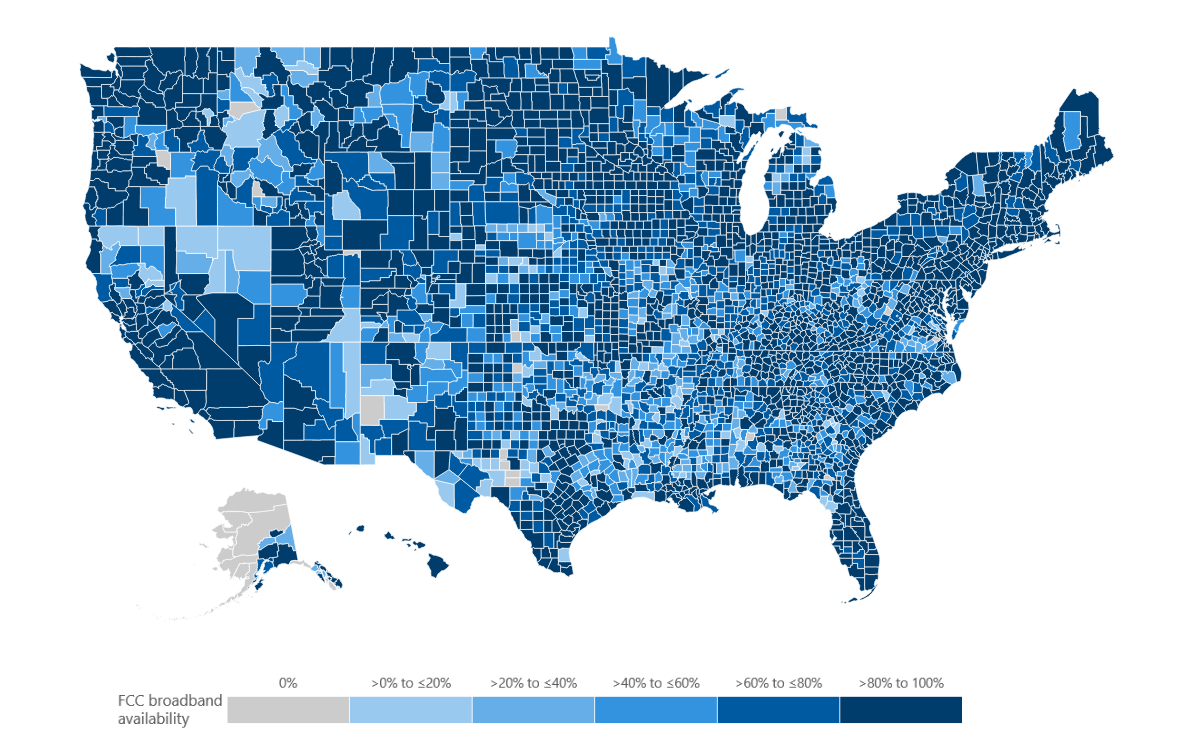 FCC broadband availability map of the United States.