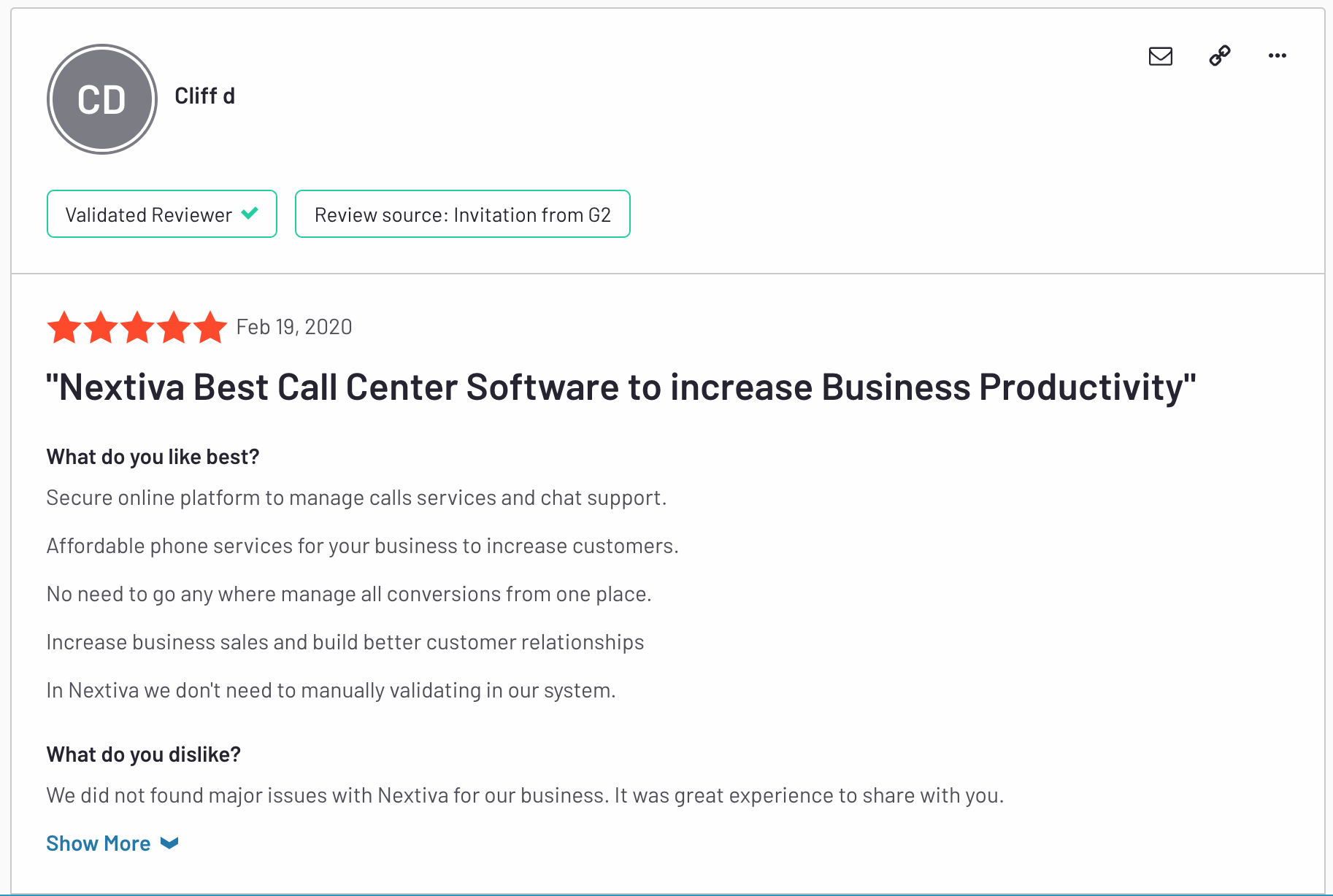 Nextiva's call center software increases productivity - G2 Review about Nextiva