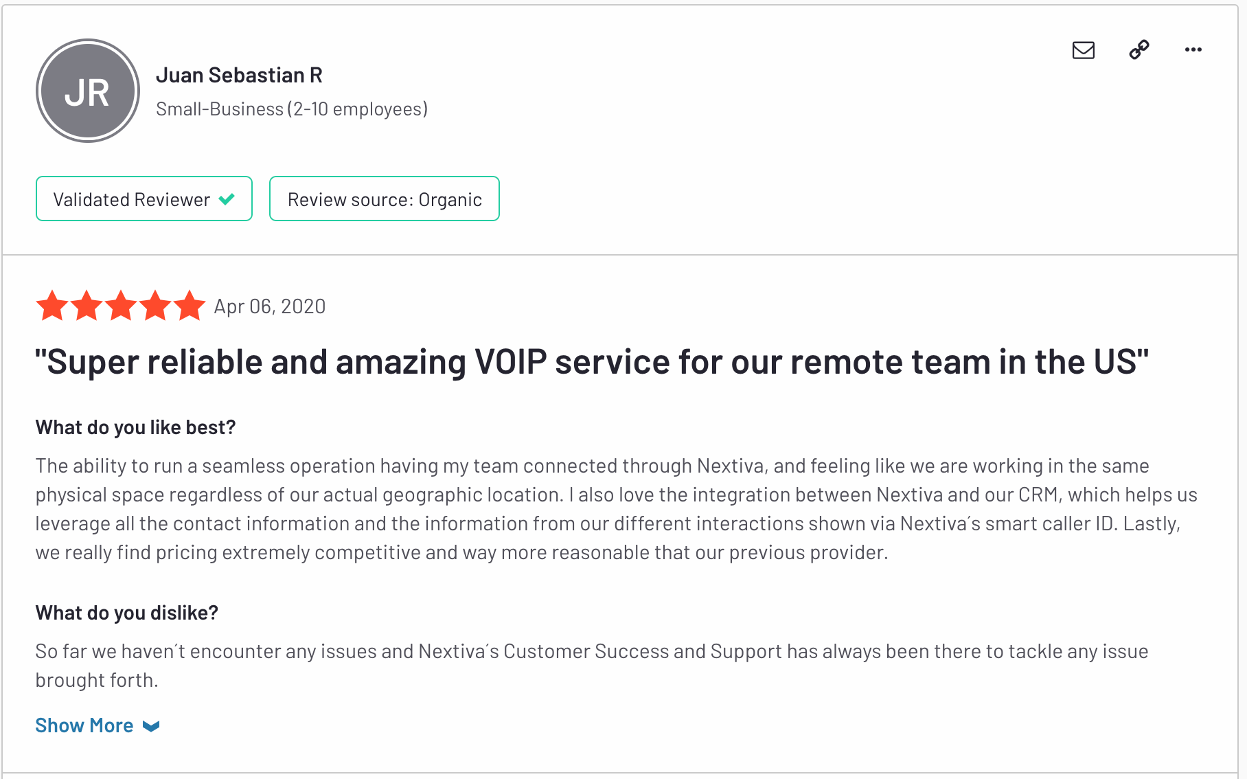 Super reliable VoIP service - G2 Review about Nextiva