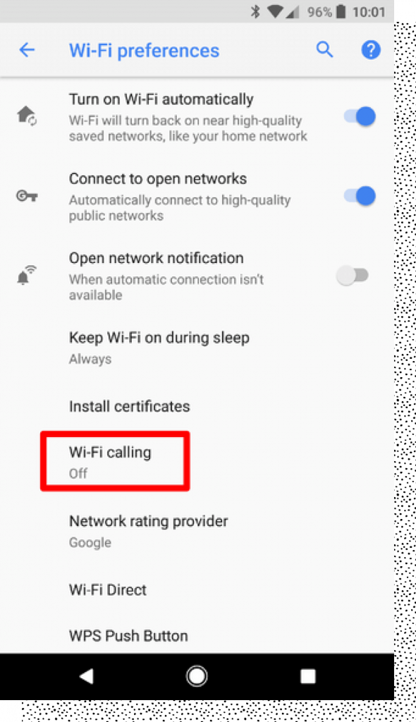 Screenshot of Android's Wi-Fi Calling Settings