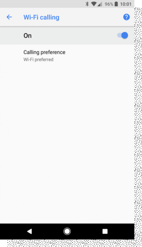 Screenshot of enabling Wi-Fi calling on Android