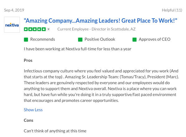 Nextiva Glassdoor Review - Amazing Company, Amazing Leaders, and Great Place to Work!