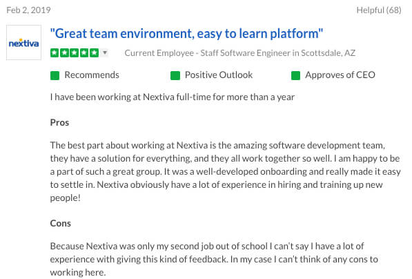 Nextiva Glassdoor Review - Great Team Environment, Easy-to-Learn Platform