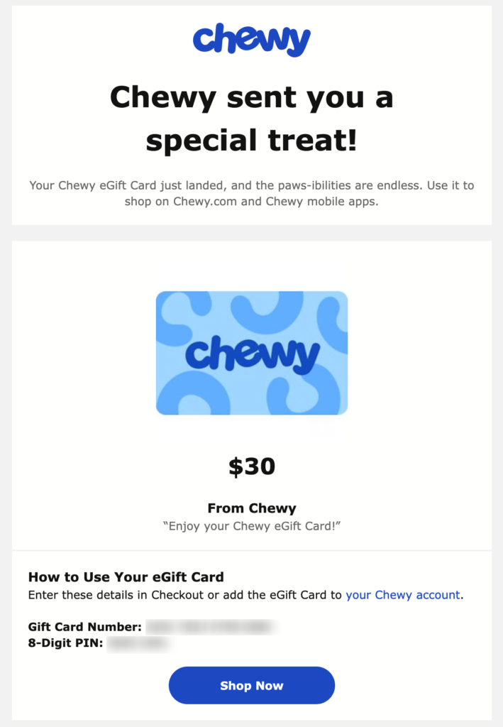 email from Chewy to high spenders 