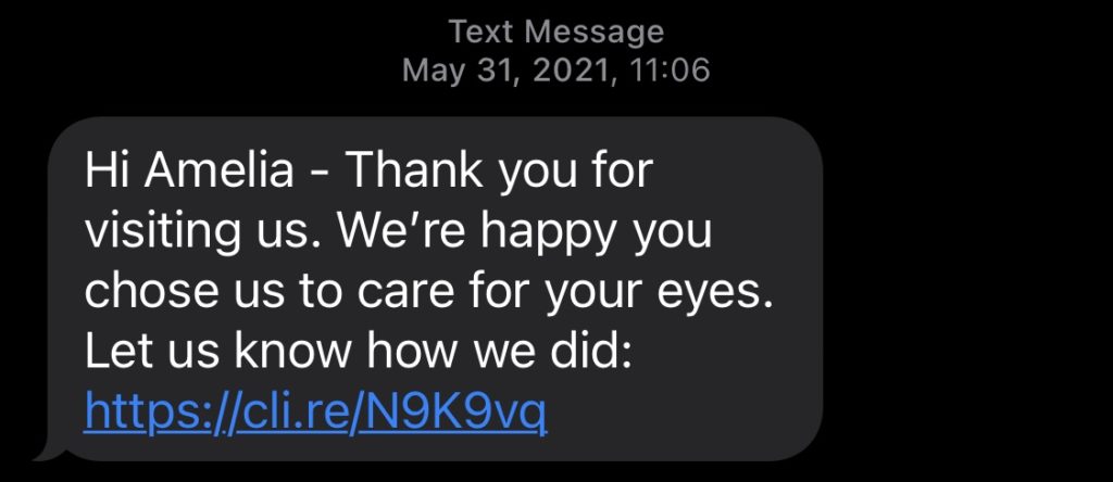 SMS example of how to ask for customer feedback after an interaction