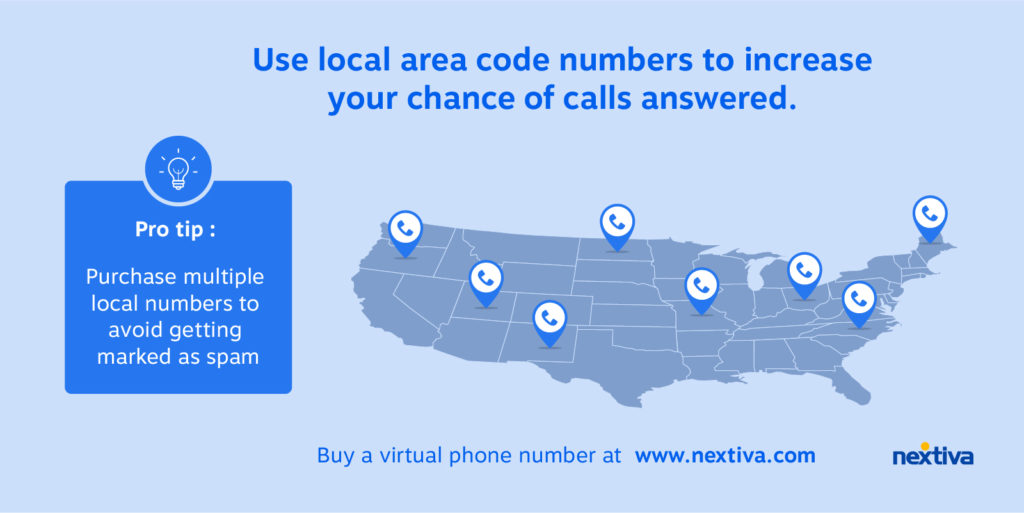 Pro Tip: Avoid getting your outbound numbers flagged as spam. This can happen when you make too many calls from the same number. So, purchase multiple local numbers for area codes where you have a high volume of customers. You can get a local VoIP phone number from nextiva.com. 