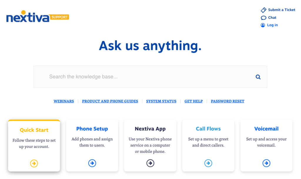 self-service customer support options on Nextiva's website