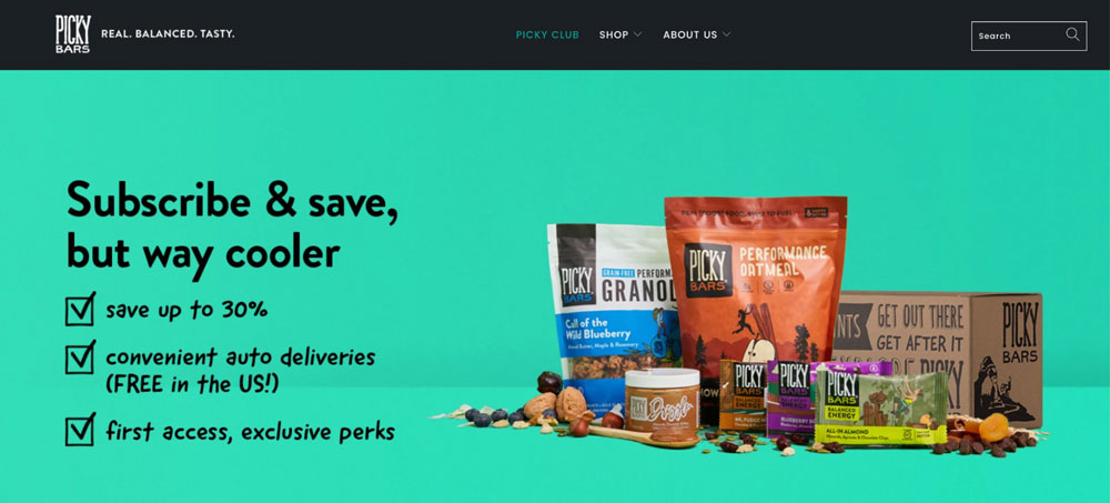 customer service example from Picky Bars’ “Picky Club.” This superfood company’s subscription service goes beyond sending customers their advertised products. They offer free perks like T-shirts to excite customers and make them feel cared for.