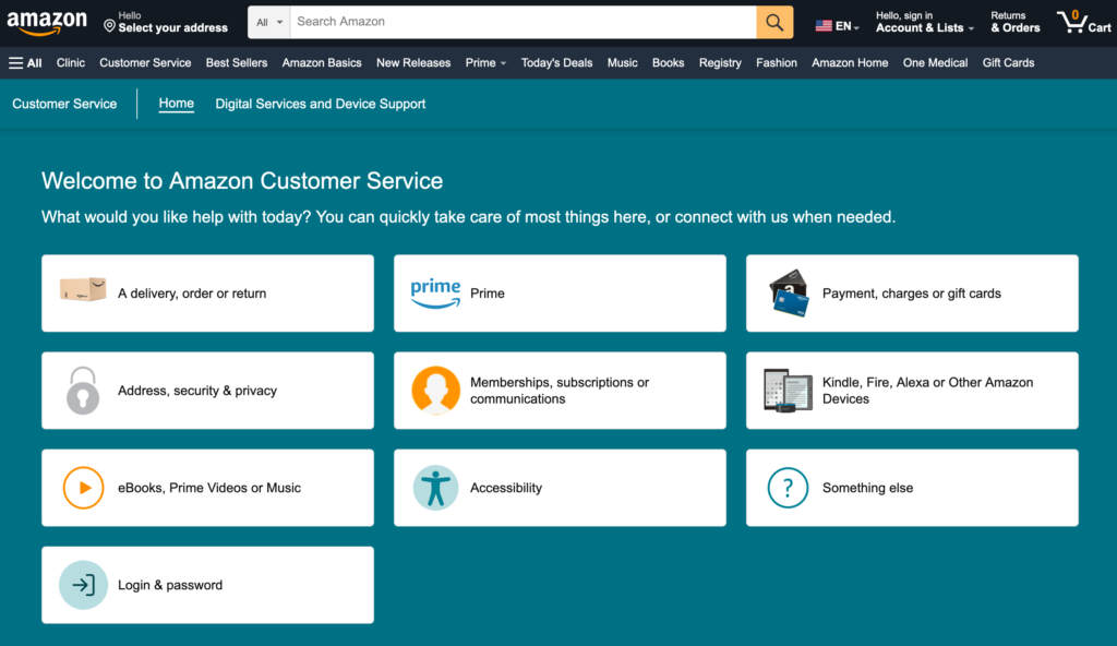 Customer convenience - Amazon - Self-service support options backed by live support. 