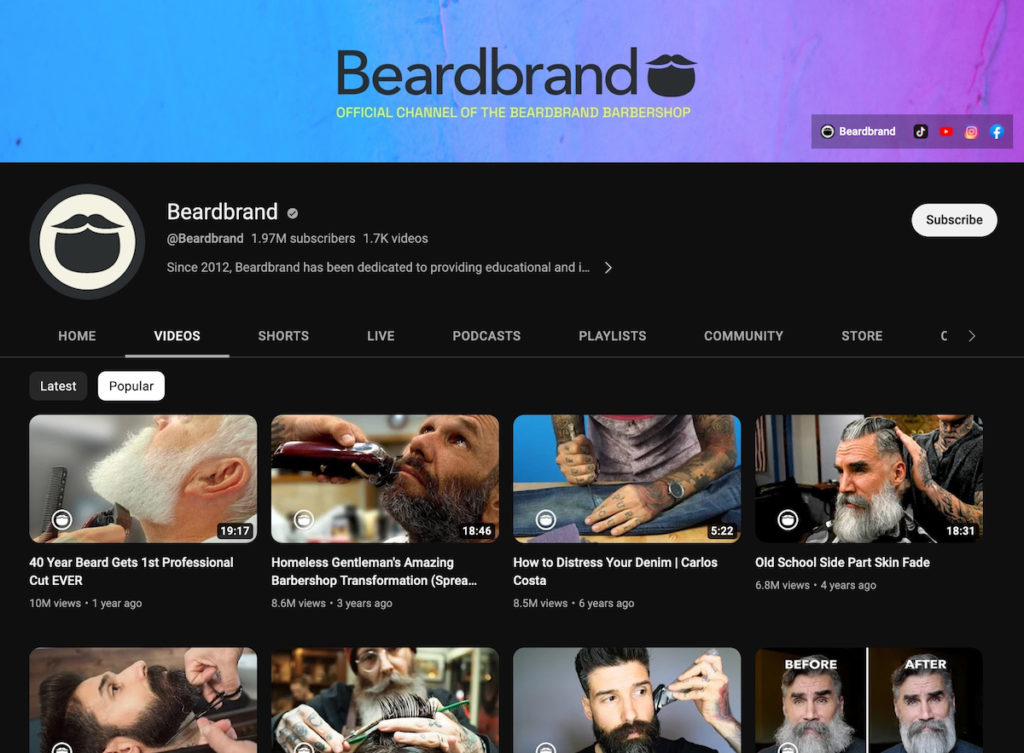 Beardbrand on YouTube - Building its online reputation and iconic brand. 