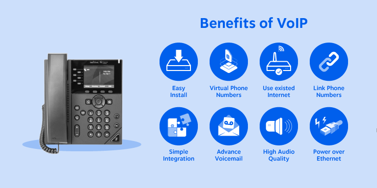 Bir VoIP telefonunun avantajları arasında kolay kurulum, sanal telefon numaraları, basit entegrasyon ve daha fazlası